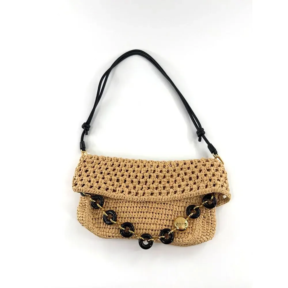 LOEWE + Paula's Ibiza Ola Medium Embellished Raffia Shoulder Bag Neutral